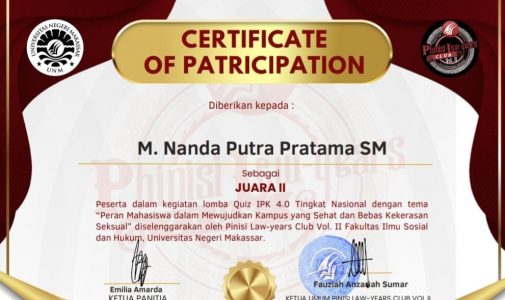 Torehkan Prestasi Nasional, M. Nanda Putra Pratama Juarai Quiz IPK 4.0 di Universitas Negeri Makassar